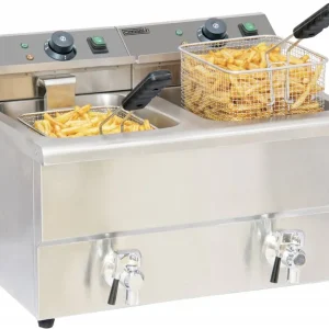 Elektrische Friteuse - 2x8 Liter - RVS - Met Aftapkraan - 2x3,25kW - 580x550x(H)410mm Korting