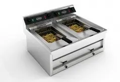 Elektrische Friteuse - Tafelmodel - 2x12 Liter - 2x9 kW - 800x700x(H)328mm Shop Nu