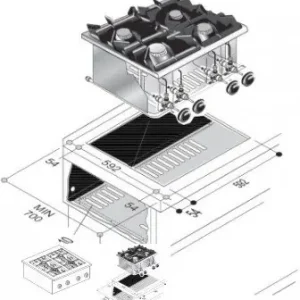 Gas Kookunit - Drop in - 4 Branders - 18 kW - 600x600x(H)270mm Weekendaanbieding