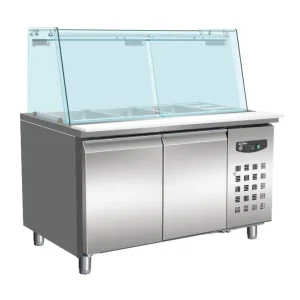 Dagaanbieding Koelwerkbank Met Glasopbouw - 2x 1/1 GN - 2 Deurs - 1360x700x(H)1365mm