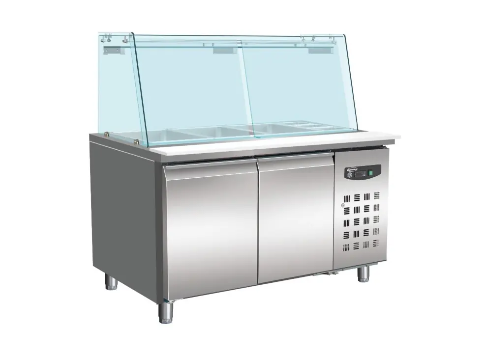 Dagaanbieding Koelwerkbank Met Glasopbouw - 2x 1/1 GN - 2 Deurs - 1360x700x(H)1365mm