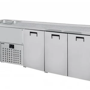 Bierkoeler 3 Deurs - Dubbele Spoelbak (300x500mm) Links - 1950x700x(H)960mm Beperkt Aanbod