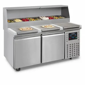 Pizzawerkbank 2 Deurs - Inclusief opzetvitrine - 460 Liter - 1660x830x(H)1360mm Laatste Versie
