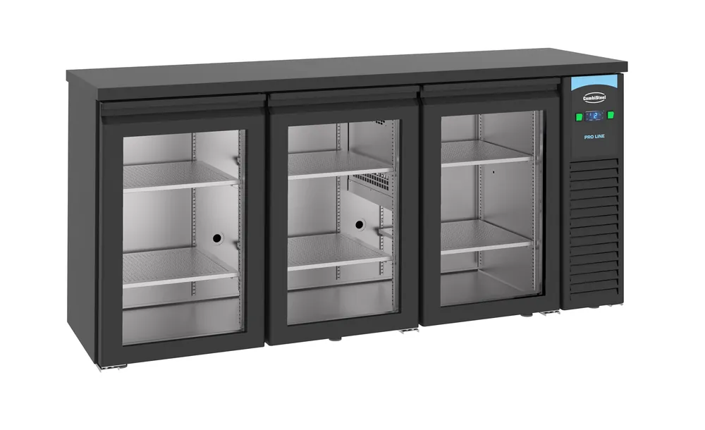 Barkoelkast Zwart - 3 Glazen Deuren - 500 Liter - 1940x550x(H)950mm Express Levering