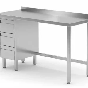 Beperkt Aanbod Werktafel RVS + Ladeblok (links) 3 lades + Spatrand HEAVY DUTY 800(b)x600(d)x885(h)mm