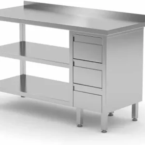 Werktafel RVS + Ladeblok 3 lades + Dubbel Bodemschap 800(b)x600(d)x885(h)mm Gereduceerde Prijs