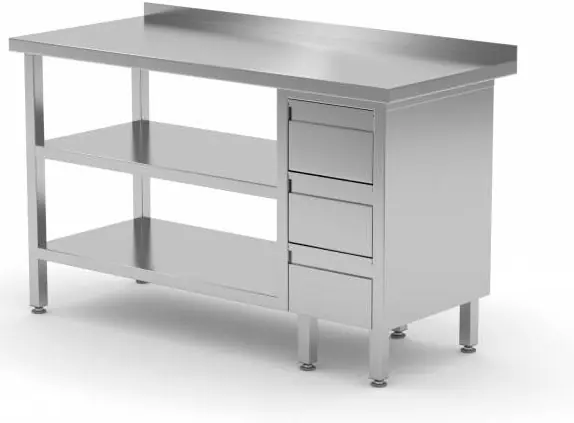 Werktafel RVS + Ladeblok 3 lades + Dubbel Bodemschap 800(b)x600(d)x885(h)mm Gereduceerde Prijs