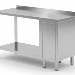 Gecertificeerd Werktafel RVS + 1 Klapdeur (rechts) + Bodemschap + Spatrand 800(b)x600(d)x885(h)mm