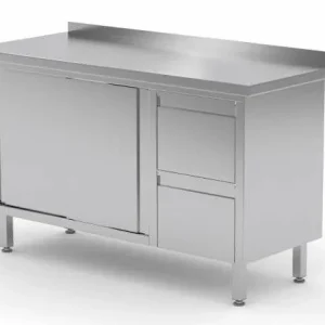 Werkkast RVS + 2 Lades (rechts) + 2 Schuifdeuren + Spatrand 1200(b)x700(d)x885(h)mm Koopje