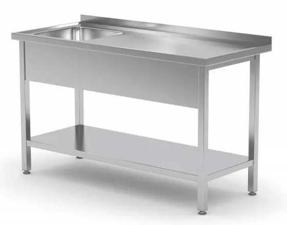 Veilige Betaling Spoeltafel RVS + Spoelbak 400x400x250(h) Links + Bodemschap 800(b)x600(d)x885(h)mm