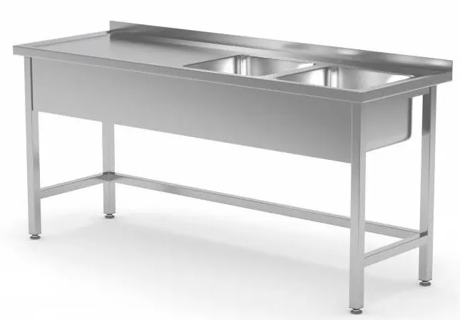 RVS Spoeltafel 1400(b)x600(d)x885(h)mm + 2 Spoelbakken 400x400x(h)250 (rechts) Hoge Kwaliteit
