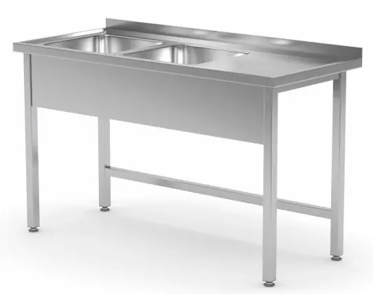 Direct Verzonden RVS Spoeltafel 1100(b)x700(d)x885(h)mm + 2 Spoelbakken 500x400x(h)250 (links)