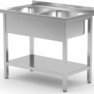 RVS Spoeltafel + 2 Spoelbakken van 400x400x250(h) + Bodemschap - (b)1000mm - 600mm(d) Actieprijs