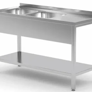 RVS Spoeltafel 1100(b)x600(d)x885(h)mm + 2 Spoelbakken 400x400x(h)250 (links) Must-Have