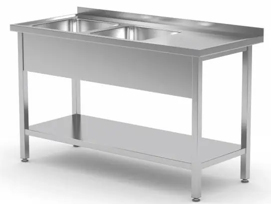 RVS Spoeltafel 1100(b)x600(d)x885(h)mm + 2 Spoelbakken 400x400x(h)250 (links) Must-Have
