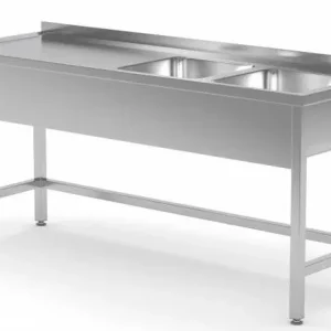 Gecertificeerd RVS Spoeltafel 1800(b)x700(d)x885(h)mm + 2 Spoelbakken 400x400x(h)250 (rechts)