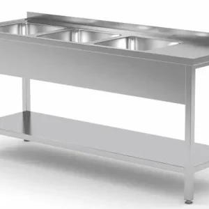 Exclusieve Aanbieding RVS Spoeltafel 1500(b)x600(d)x885(h)mm + 3 Spoelbakken (links) + Bodemschap