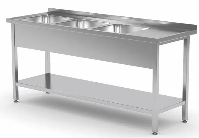Exclusieve Aanbieding RVS Spoeltafel 1500(b)x600(d)x885(h)mm + 3 Spoelbakken (links) + Bodemschap