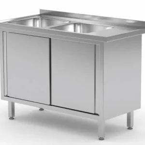 Favoriet Spoeltafel RVS 1100(b)x700(d)x885(h)mm + 2 Spoelbakken links + 2 Schuifdeuren