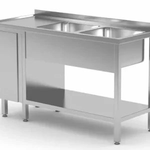 Gratis Retour RVS Spoeltafel 1400(b)x700(d)x885(h)mm + 2 Spoelbakken rechts + 1 Klapdeur