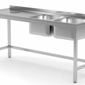 Spoeltafel 1500(b)x600(d)x885(h)mm + 2 Spoelbakken (rechts) 400x400x250(h) + Gat Bestseller