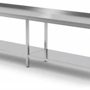 Beperkt Aanbod RVS Werktafel 2000(b)x700(d)x885(h)mm + Bodemschap + Spatrand HEAVY DUTY