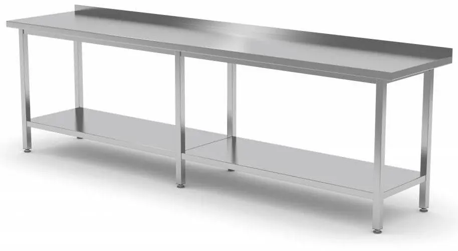 Beperkt Aanbod RVS Werktafel 2000(b)x700(d)x885(h)mm + Bodemschap + Spatrand HEAVY DUTY