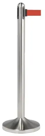 Bestseller Barrièrepaal Chroom - met Rood Trekband 210cm - Paal 1m x Ø30cm