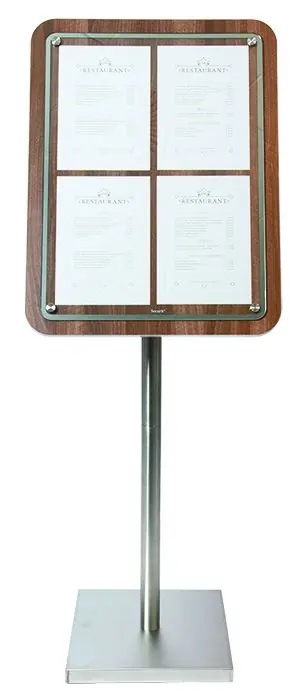 Menukast met Glazen Plaat - Houten Walnut stijl - 4xA4 Actieprijs