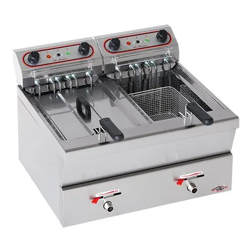 elektrische friteuse - roestvrij staal - 12L+12L - Vetaftapkranen - 31(h)x58x72cm Weekendaanbieding