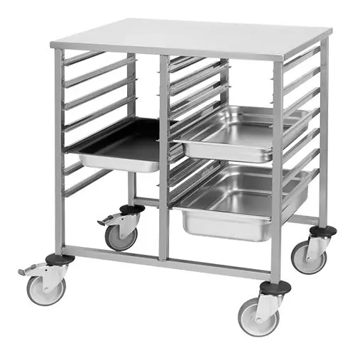 Voordeelprijs Plankenwagen - Roestvrij staal - 4 zwenkwielen/2 geremd - 2x 7xGN1/1
