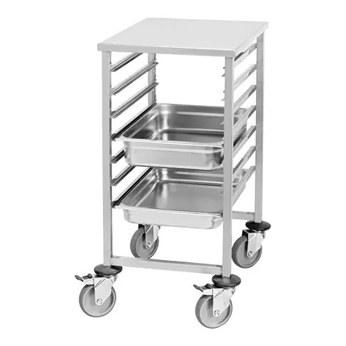 Weekendaanbieding Plankenwagen - Roestvrij staal - 4 zwenkwielen - 7x 60x40cm