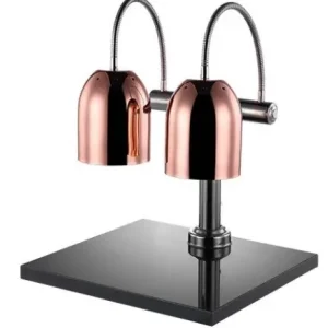 Gereduceerde Prijs Dubbele Warmhoudlamp Koper - Tafelmodel met Plateau 50x45cm - met Schakelaar - 650(h)mm