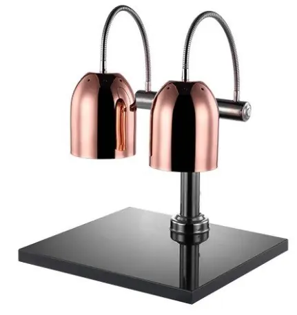 Gereduceerde Prijs Dubbele Warmhoudlamp Koper - Tafelmodel met Plateau 50x45cm - met Schakelaar - 650(h)mm