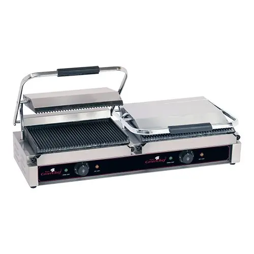 Panini Contactgrill Dubbel Grande - Geribd - 840x400x(h)210mm - 2x2200W Bestel Nu