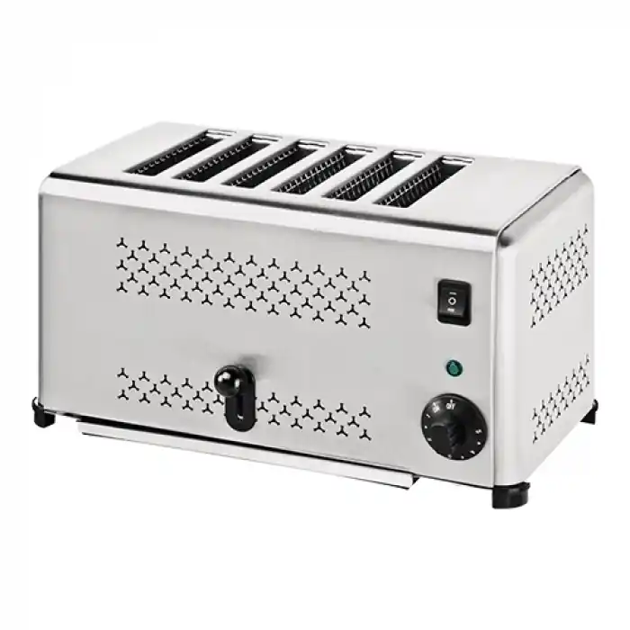 Dagaanbieding Broodrooster RVS 6 sleuven met energiebesparende schakelaar - 46x21x(H)23cm - 3000W