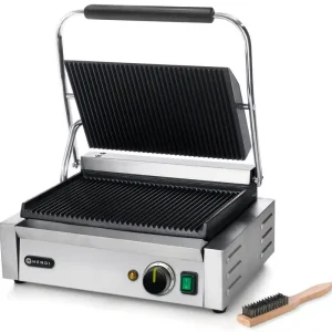 Weekendaanbieding Hendi contactgrill “Panini” - Geribbelde gietijzeren platen - 0°C tot 300°C