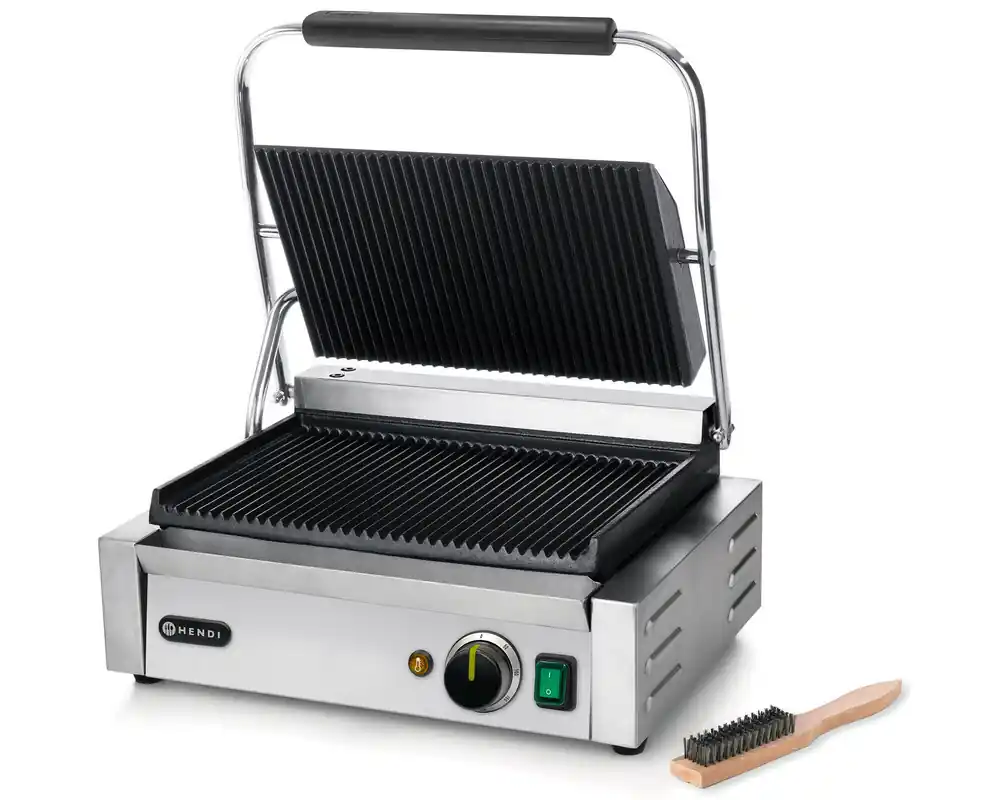 Weekendaanbieding Hendi contactgrill “Panini” - Geribbelde gietijzeren platen - 0°C tot 300°C