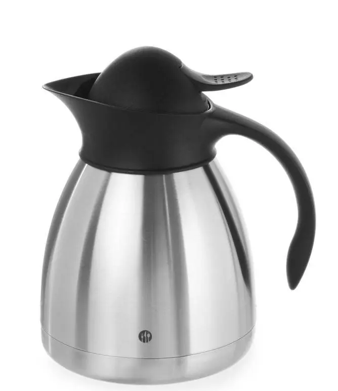 Nu Kopen Thermoskan Dubbelwandig - RVS - 1 Liter - Zwarte Drukknop