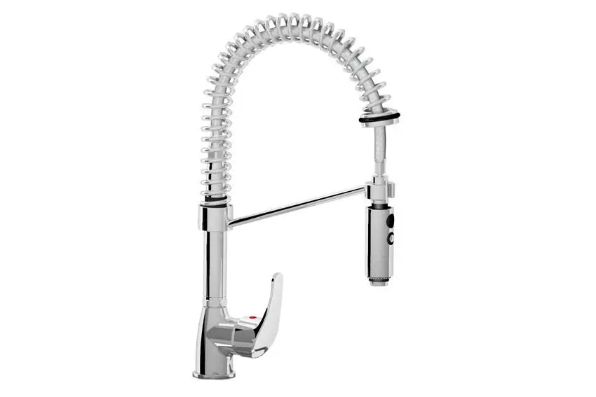 Handdouche MINI - verchroomd - Flexibele aansluitingen - Koude/Warme Kraan - (H)490 mm Laatste Versie