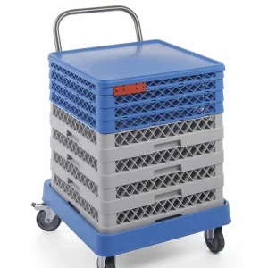 Betaalbaar Trolley Met Handvat - Voor 50x50cm Vaatwaskorven - 4 Zwenkwielen waarvan 2 Geremd - 575x545x(H)920mm