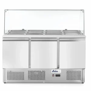 Hoge Kwaliteit Saladette 3 Deurs - Glazen Opzetvitrine - 4x GN 1/1 - 1365x700x(H)1300mm