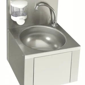 RVS Wasbak - Kniebediening - zonder Voormengkraan - + Zeep Dispenser - 384x353x(H)524mm Gereduceerde Prijs