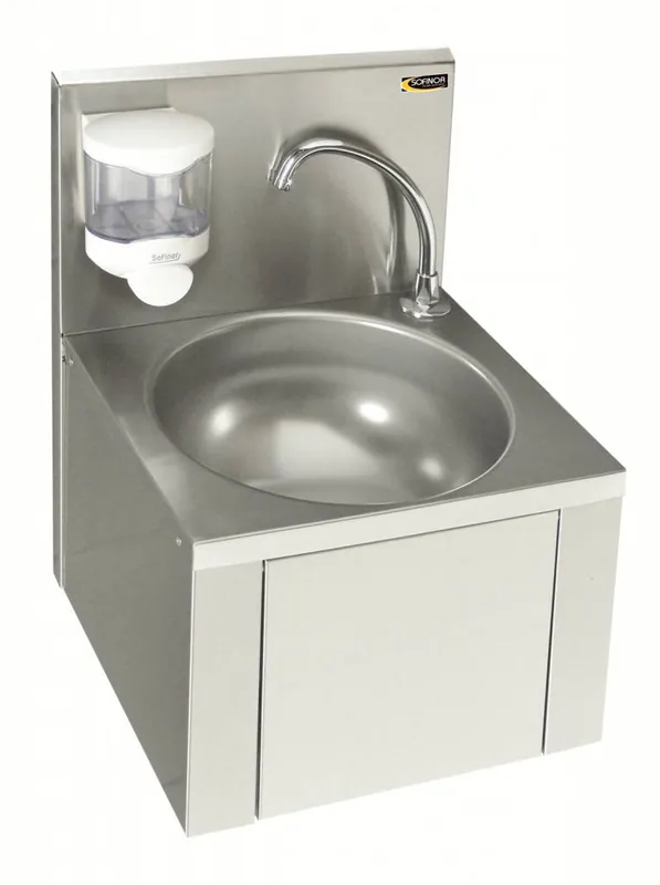RVS Wasbak - Kniebediening - zonder Voormengkraan - + Zeep Dispenser - 384x353x(H)524mm Gereduceerde Prijs