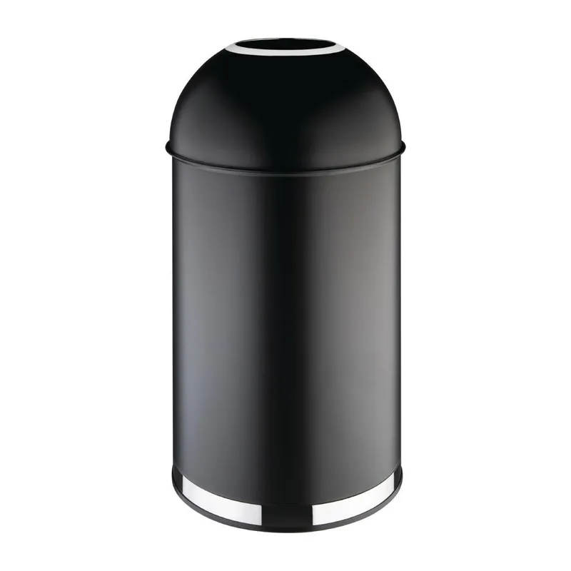 Beperkte Voorraad Zwarte Stalen Afvalbak - Open Deksel - RVS en Gepoedercoat Staal - 40 Liter - Ø360x(H)720mm