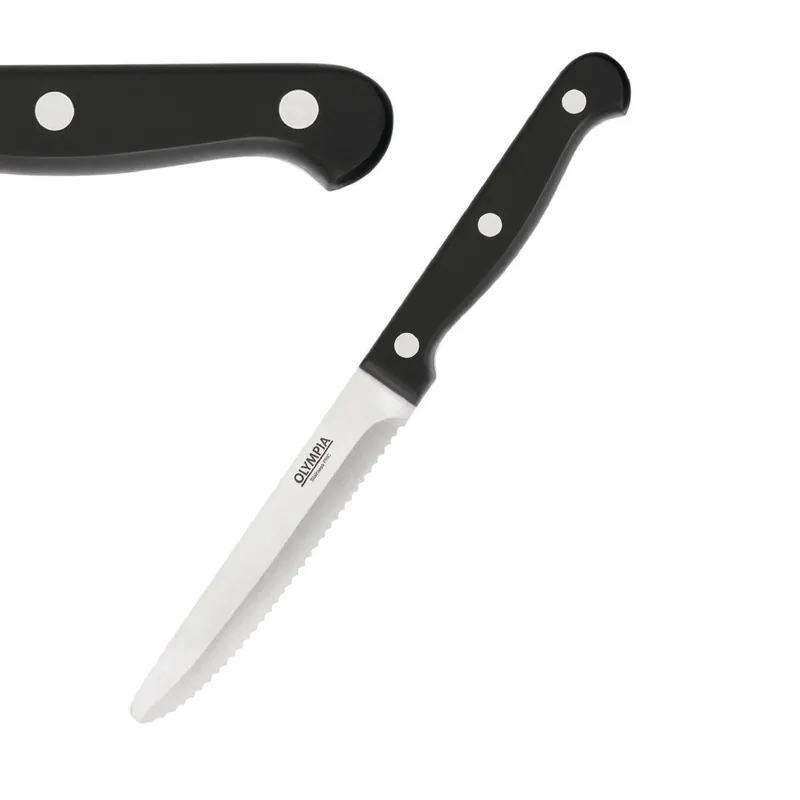 Steakmessen met Ronde Punt - Zwart Handvat - 215mm - Per 12 stuks Express Levering