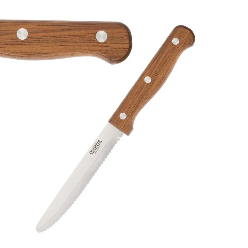 Steakmessen met Ronde Punt - Houten Heft - 215mm - Per 12 Stuks Meest Verkocht