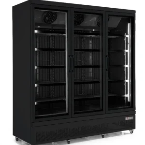 Vrieskast Zwart - 3 Glazen Deuren - 1530 Liter - Op Wielen - 1760x710x(H)1997mm Meest Verkocht
