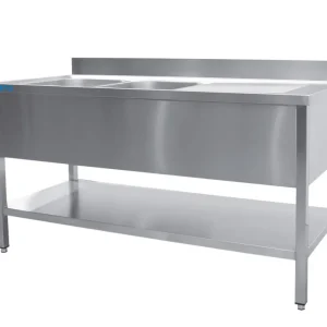 SARO Spoeltafel, 2 wasbakken, links - B 1600 x D 700 mm Op = Op