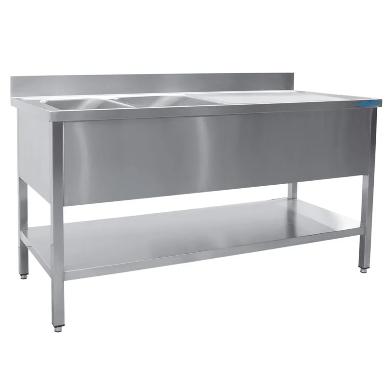 Aanbieding SARO spoeltafel,2 wasbakken, links - B 2000x D 600 mm